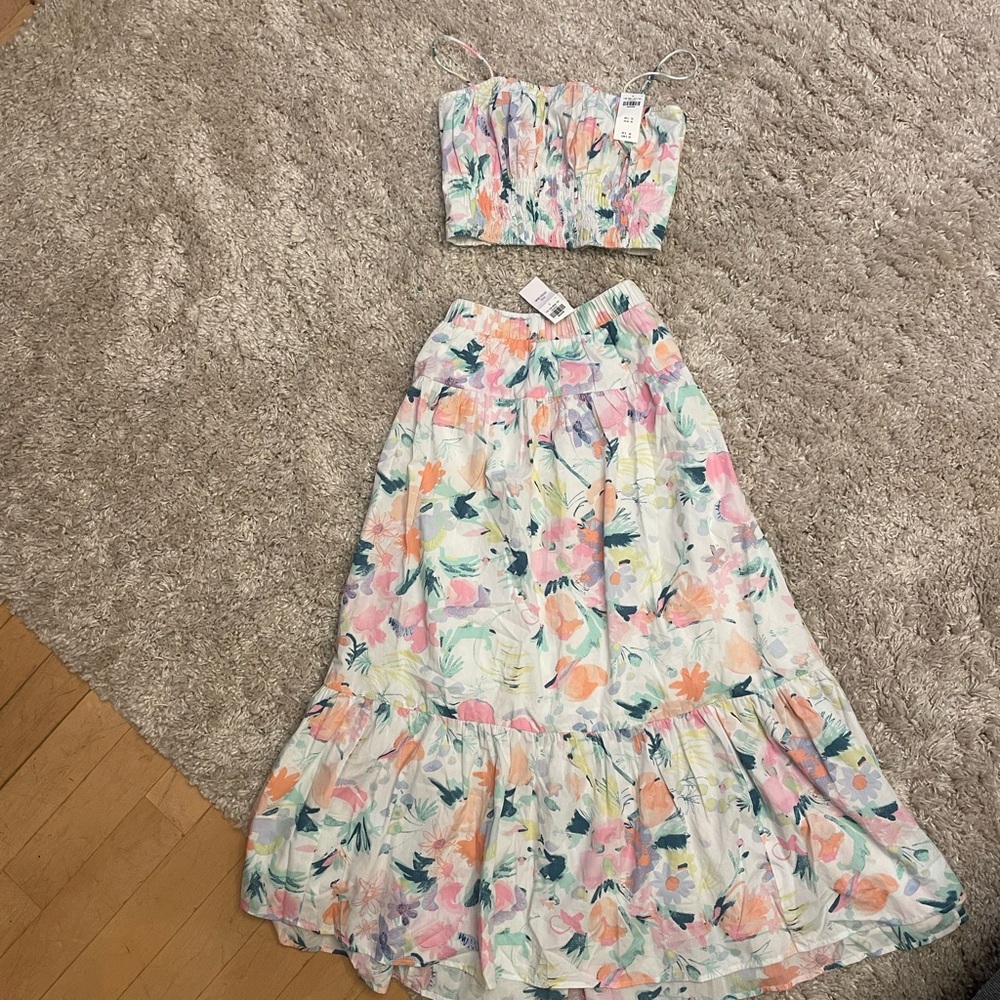 Abercrombie & Fitch White and Pink Maxi Skirt Set